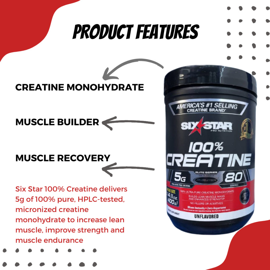 Six Star, Elite Series, 100% Creatine, 400g Unflavored - Ultimate Sup Singapore