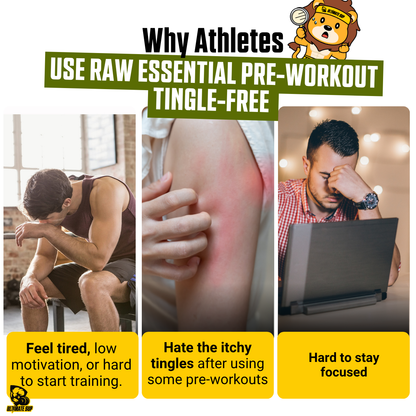 RAW Nutrition Essential Tingle-Free Pre-Workout Powder 200mg Caffeine, No Beta-Alanine, Energy Focus Pump 30 servings