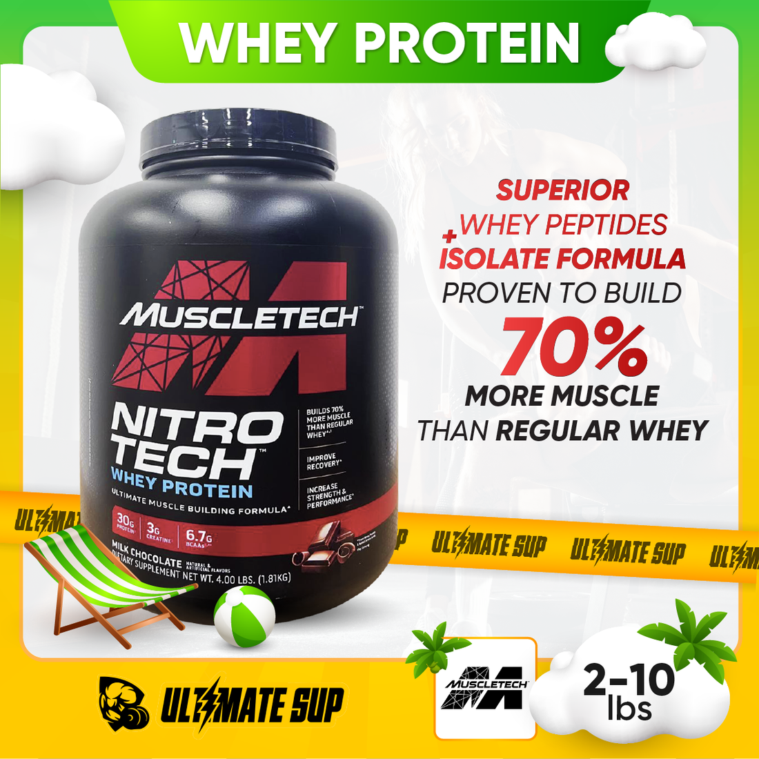 Muscletech, Nitro Tech, Whey Protein, 2lbs / 4lbs / 10lbs - Ultimate Sup Singapore