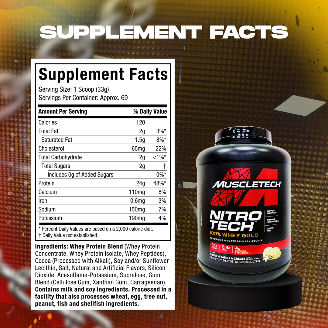 MuscleTech, Nitro Tech Whey Gold, 2-8lbs, supplement facts