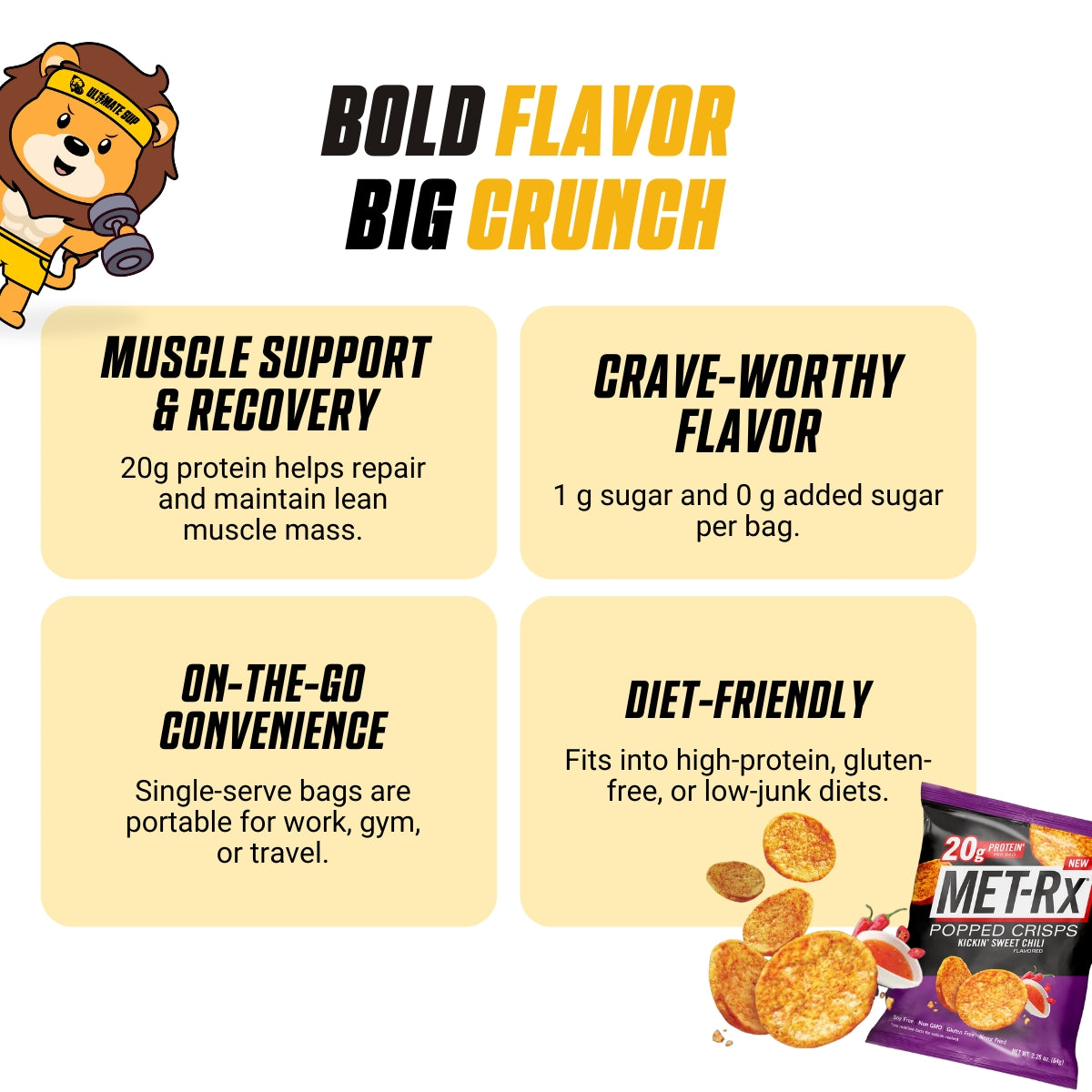 Met-Rx Popped Protein Crisps, Protein Chip, 20g protein, Non GMO, Gluten Free 6pcs - Ultimate Sup Singapore