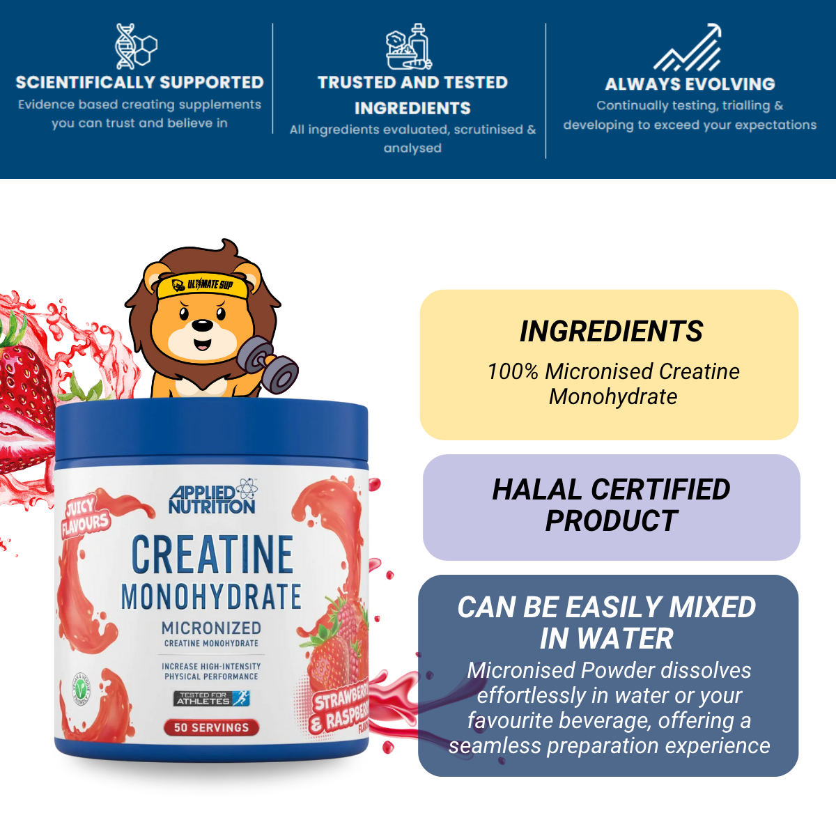 Applied Nutrition, Creatine Monohydrate Micronized Powder, Increases High-Intensity Physical Performance, 250-500g - Ultimate Sup Singapore