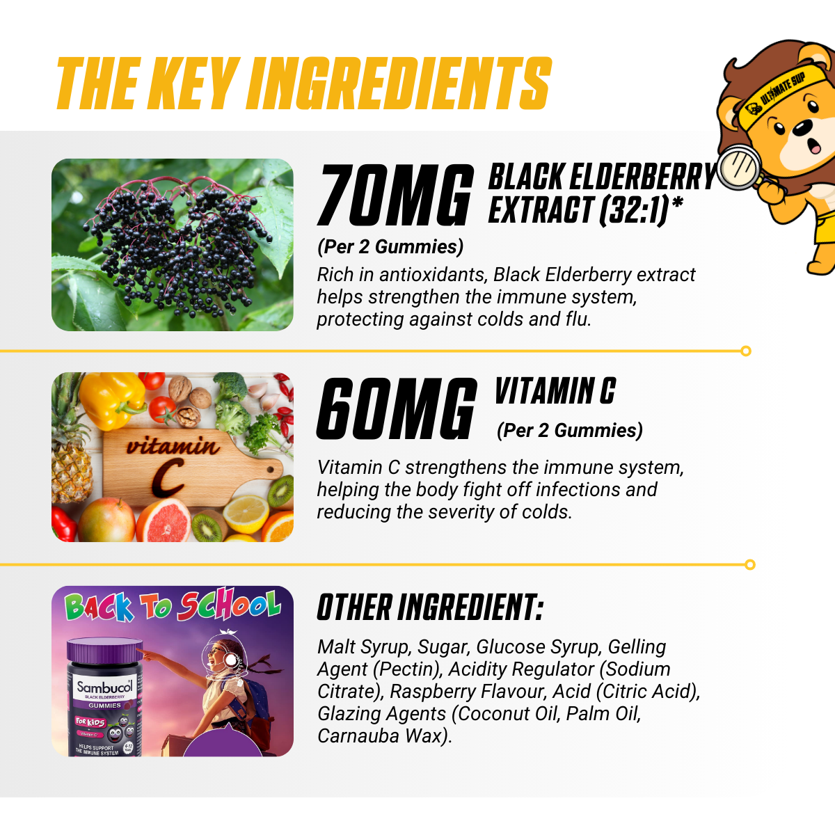 Sambucol Kids Gummies, Immune Support with Black Elderberry & Vitamin C, Kids 4-12, 30 Gummies - Ultimate Sup Singapore