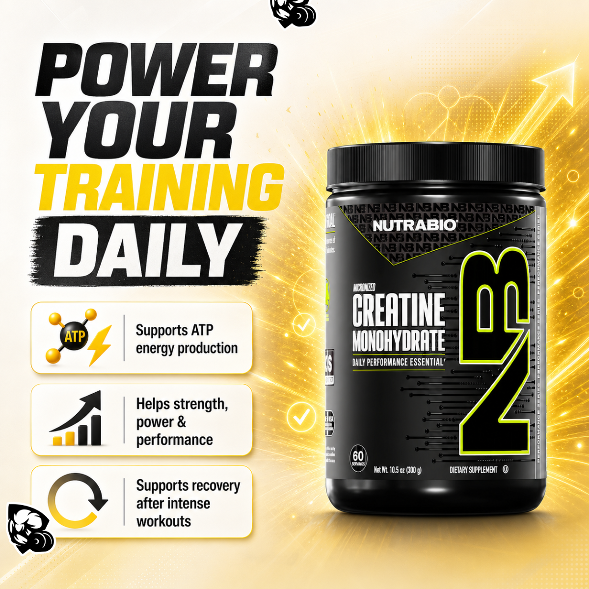 NutraBio, Monohydrate Creatine Powder, Micronized for Fast Absorption and Maxizimes Muscle, 150-500g