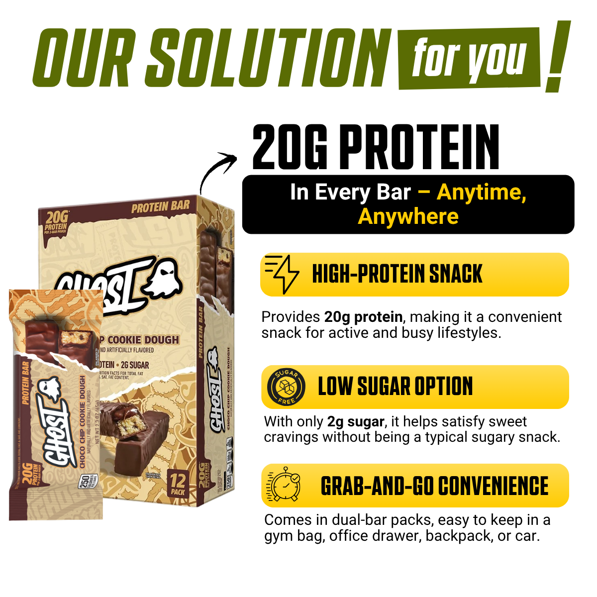 GHOST Dual Protein Bar 20g Protein & 2g Sugar for Muscle Recovery Various Flavor 3-12pc