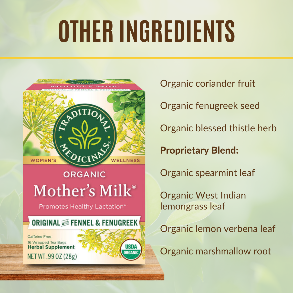 Traditional Medicinals | Organic Mother's Milk | Original with Fennel & Fenugreek | Caffeine Free | 16 Wrapped Tea Bags | 0.06 oz (1.75 g) - Ultimate Sup Singapore