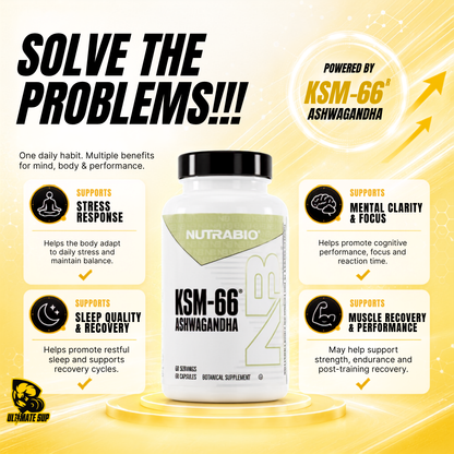 NUTRABIO KSM-66 Ashwagandha 600mg Stress Balance & Recovery Support 60 - 90 Capsules