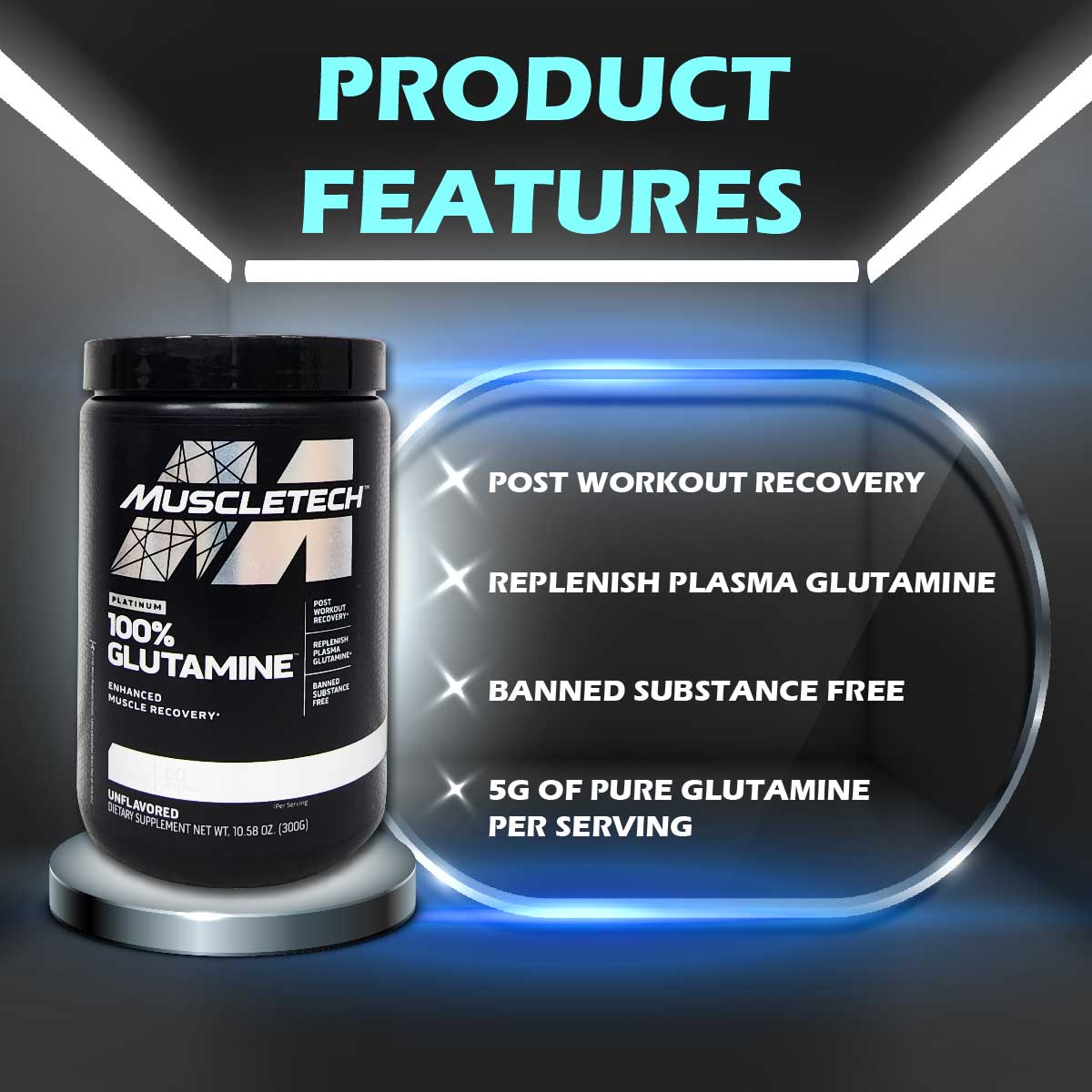 Muscletech, Platinum 100% Glutamine, 60 servings - Ultimate Sup Singapore