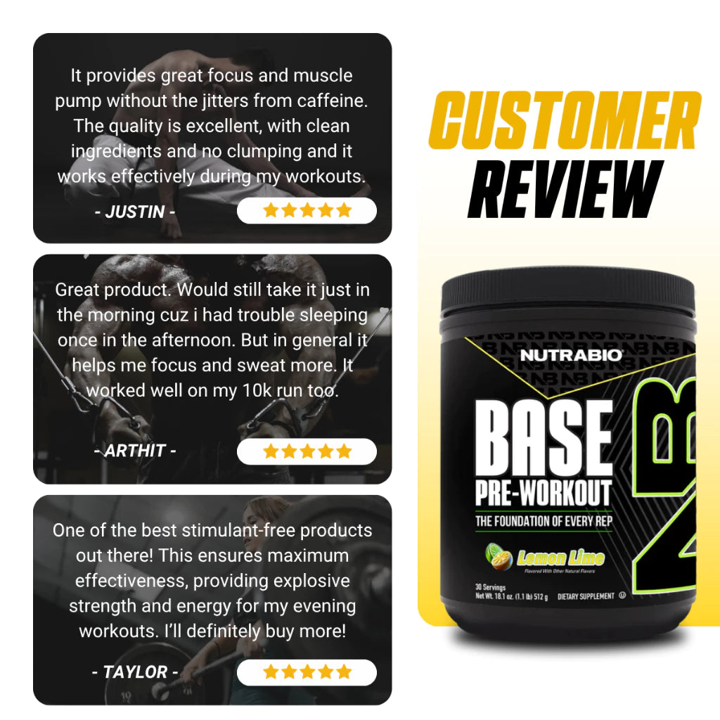 NutraBio Base Pre-Workout Powder, Mental Focus & Energy, Muscle Pumps, Various Flavors, 30 Sers