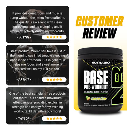 NutraBio Base Pre-Workout Powder, Mental Focus & Energy, Muscle Pumps, Various Flavors, 30 Sers