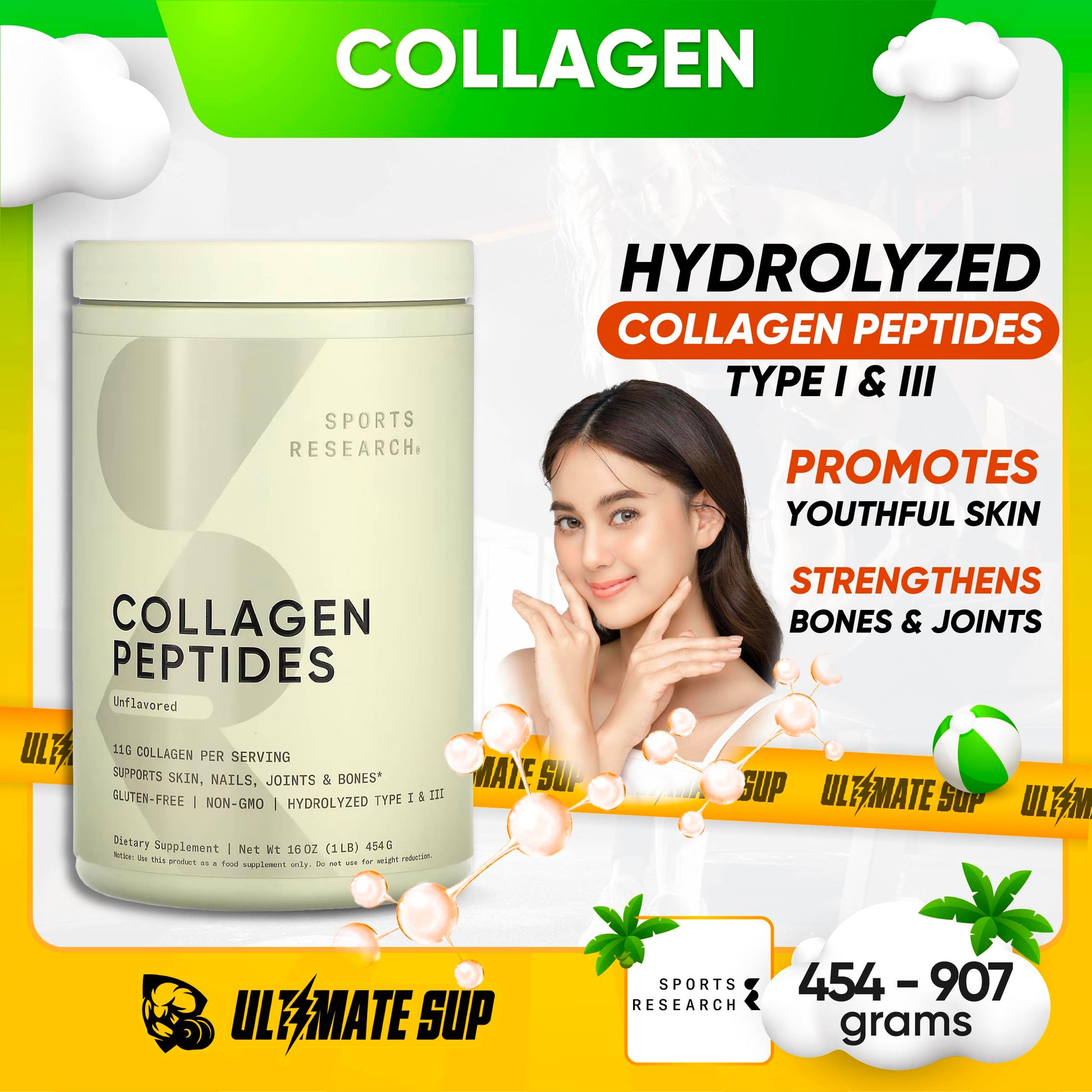 Sports Research, Collagen Peptides, 454-907g - Ultimate Sup Singapore