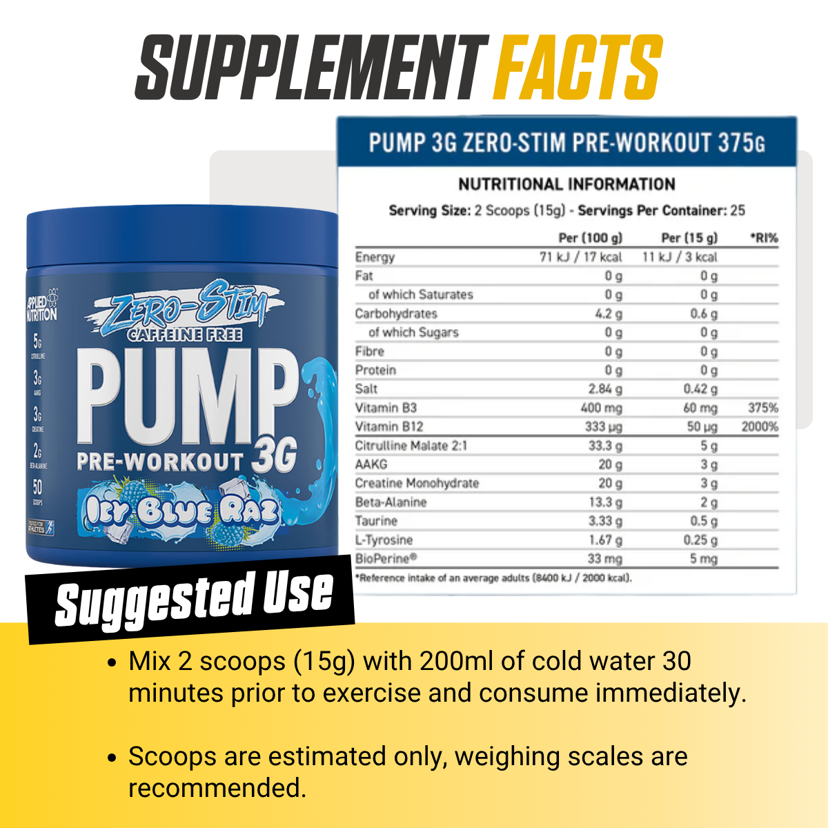 Applied Nutrition, PUMP Pre-Workout Pump Support Energy Focus, 3G