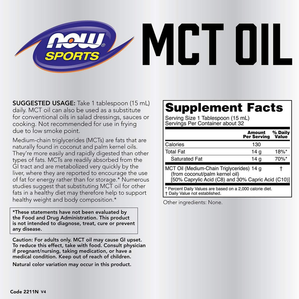 Now Foods Sport, Mct oil liquid, Promote weight loss, Reduce risks of heart disease, Manage blood sugar levels, 473ml - Ultimate Sup Singapore