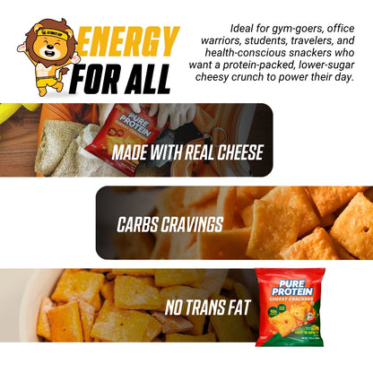 Pure Protein Cheddar Cheesy Crackers, 10g Protein, Low Sugar, Real Cheese, No Trans Fat, Non-GMO, 12 Bags - Ultimate Sup Singapore