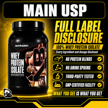 NUTRABIO Whey Protein Isolate Full Label Disclosure Muscle Recovery Protein Powder 2Lb 5Lb