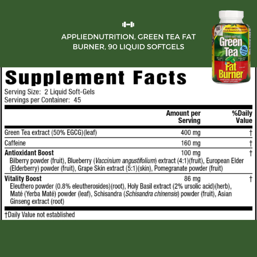 Appliednutrition, Green Tea, Fat Burner, EGCG, Antioxidant, Lose Weight Supplement, 30-90 Liquid Softgels - Ultimate Sup Singapore