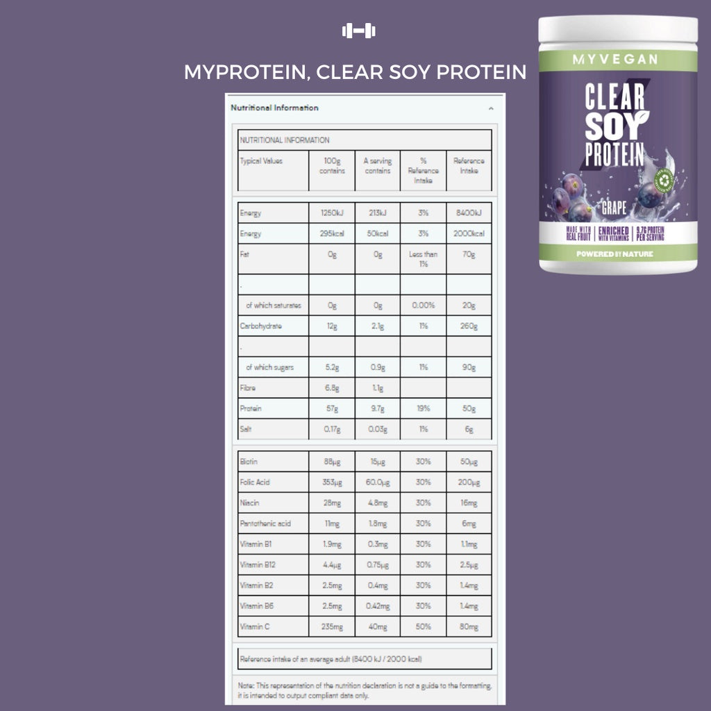 Myprotein Clear Soy Protein, Vegan Protein Powder, Soy Protein Isolate, Gain Weight, Added Vitamin C, 20 sers - Ultimate Sup Singapore