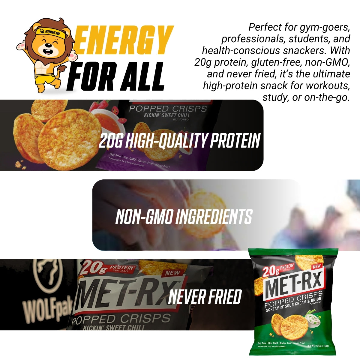 Met-Rx Popped Protein Crisps, Protein Chip, 20g protein, Non GMO, Gluten Free 6pcs - Ultimate Sup Singapore