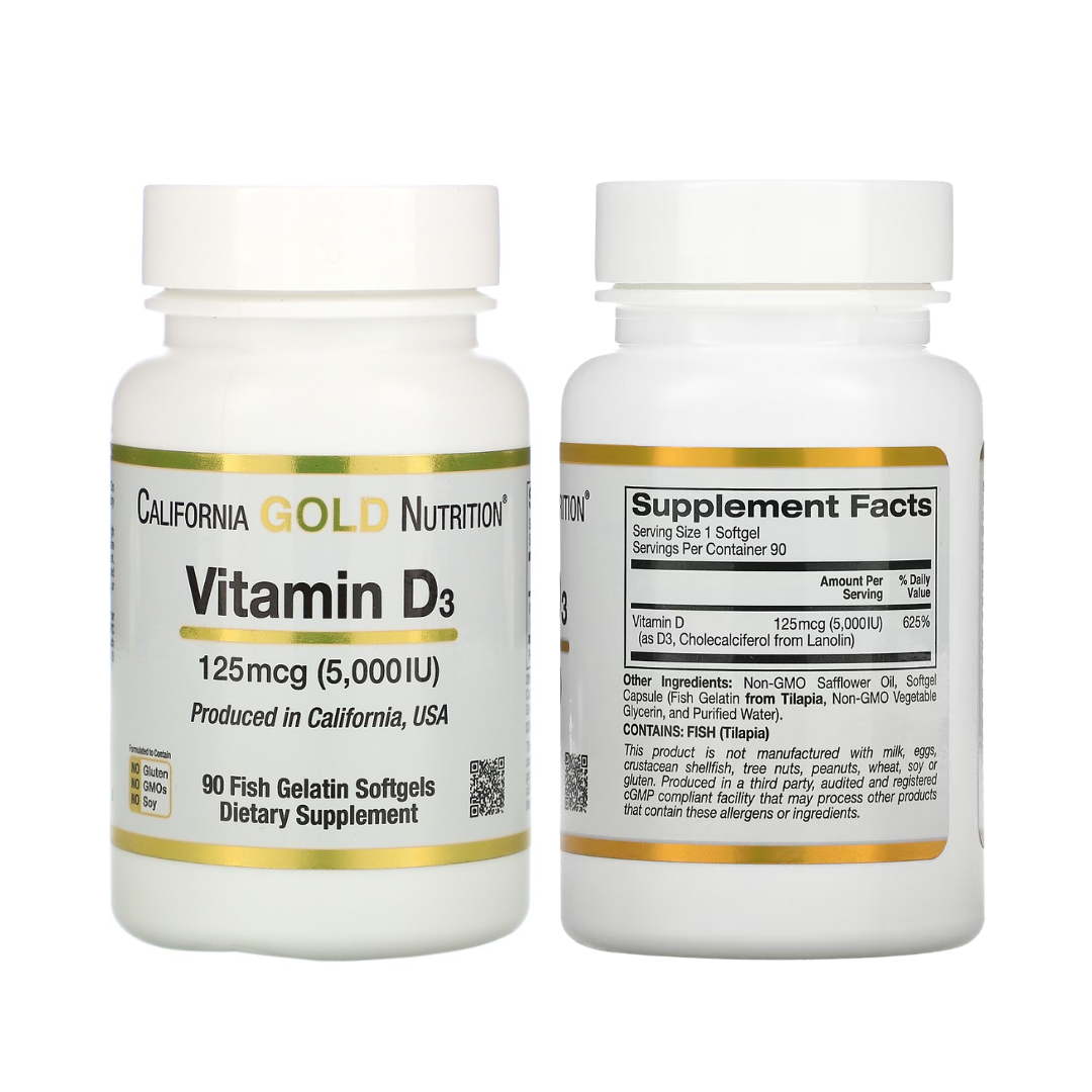 California Gold Nutrition, Vitamin D3, 125/50 mcg (5,000/2000 IU), 360 Fish Gelatin Softgels - Ultimate Sup Singapore