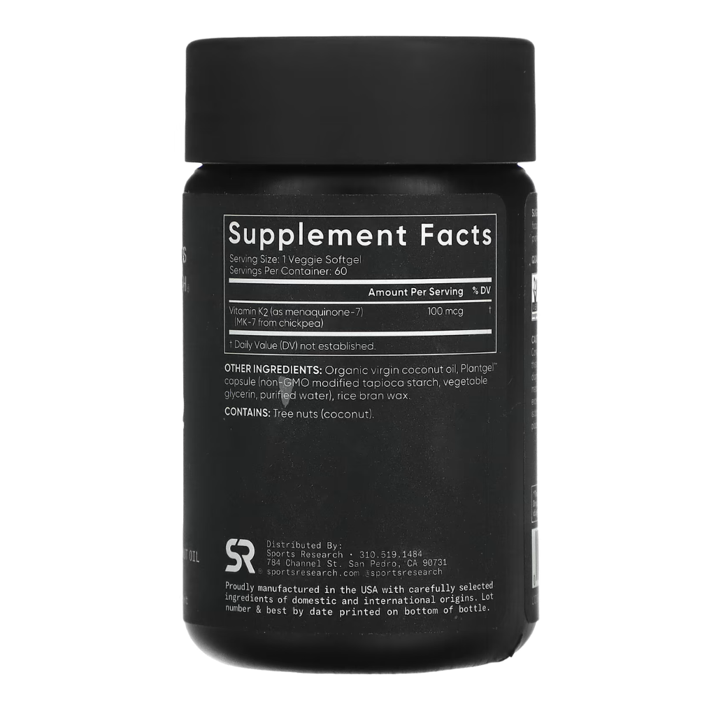 Sports Research, Vitamin K2 100mcg, 60 Veggie Softgels - Ultimate Sup Singapore