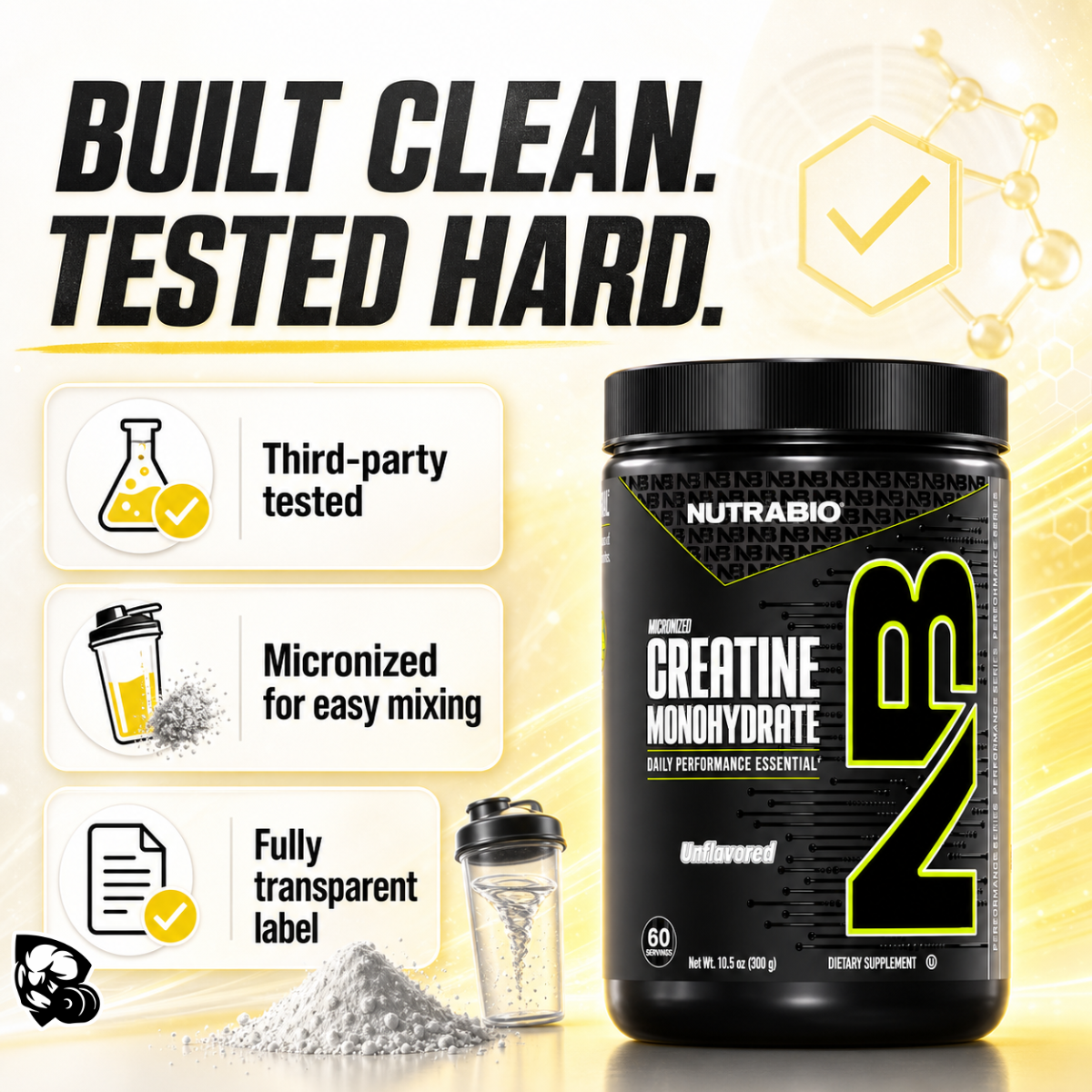 NutraBio, Monohydrate Creatine Powder, Micronized for Fast Absorption and Maxizimes Muscle, 150-500g