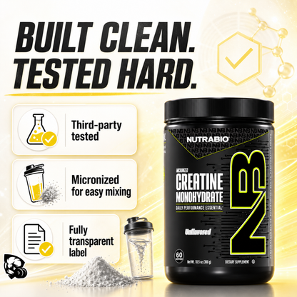 NutraBio, Monohydrate Creatine Powder, Micronized for Fast Absorption and Maxizimes Muscle, 150-500g