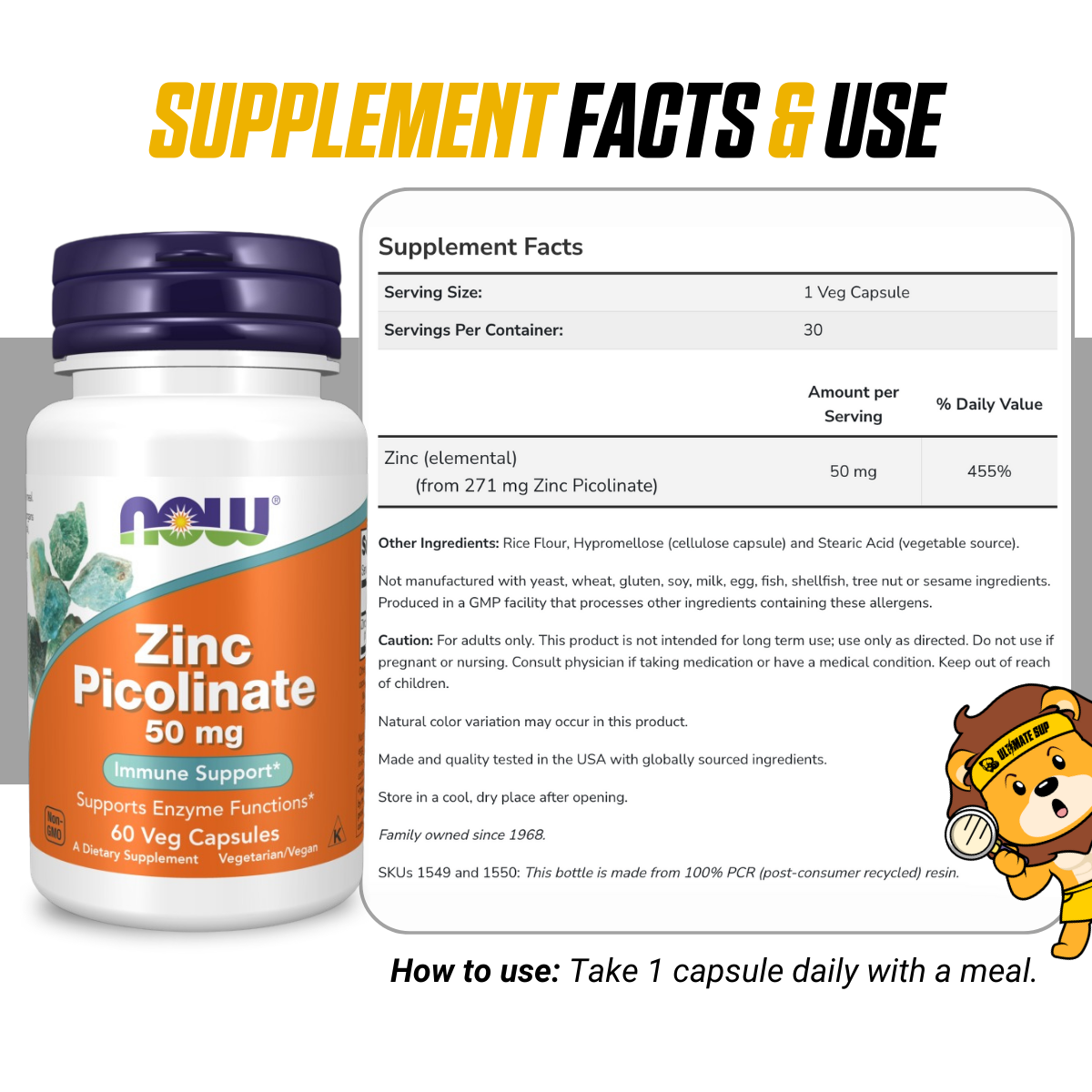 Now Foods, Zinc Picolinate, 50 mg, 60 -120 VegCaps/ Servings - Ultimate Sup Singapore