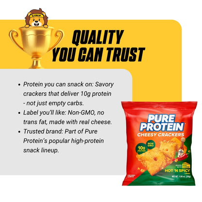 Pure Protein Cheddar Cheesy Crackers, 10g Protein, Low Sugar, Real Cheese, No Trans Fat, Non-GMO, 12 Bags - Ultimate Sup Singapore