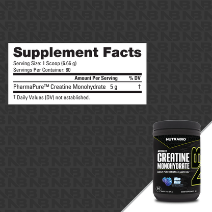 NutraBio, Monohydrate Creatine Powder, Micronized for Fast Absorption and Maxizimes Muscle, 150-500g