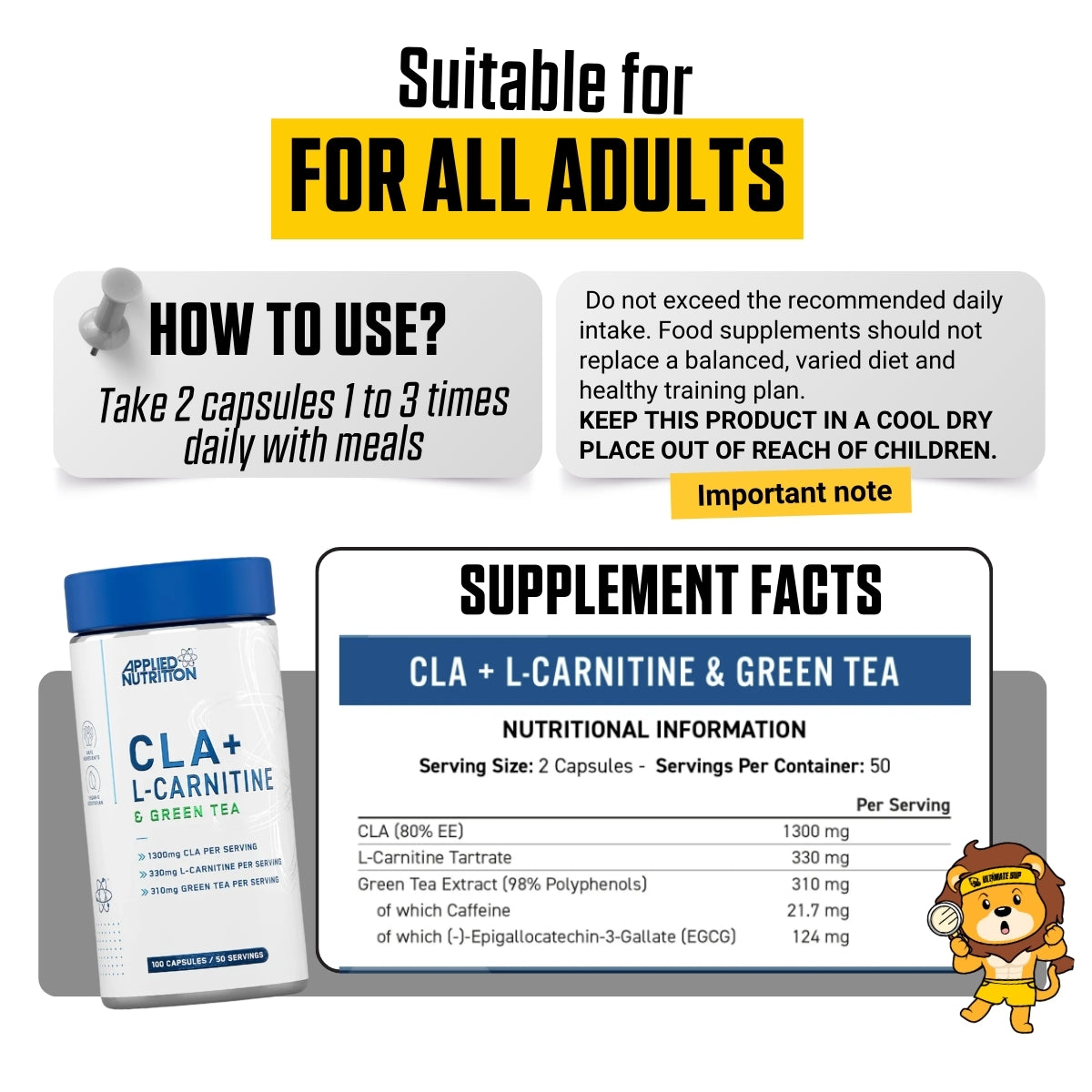 Applied Nutrition, CLA + L-Carnitine & Green Tea, Metabolism & Energy Support, 100 Capsules