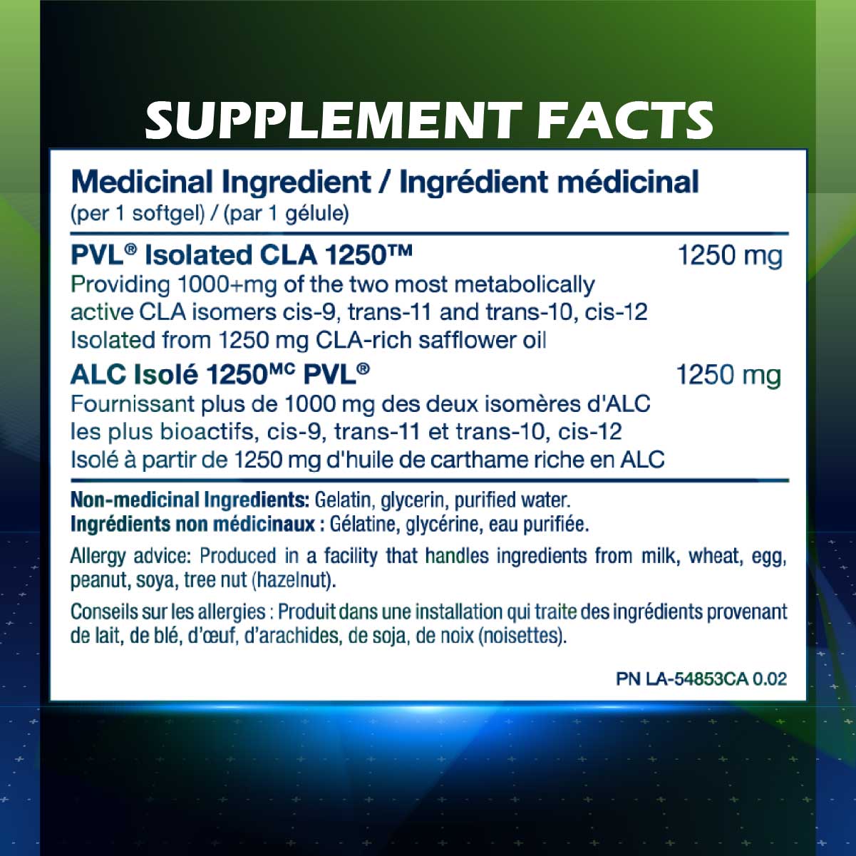 PVL Isolated CLA 1250 Supplement Facts