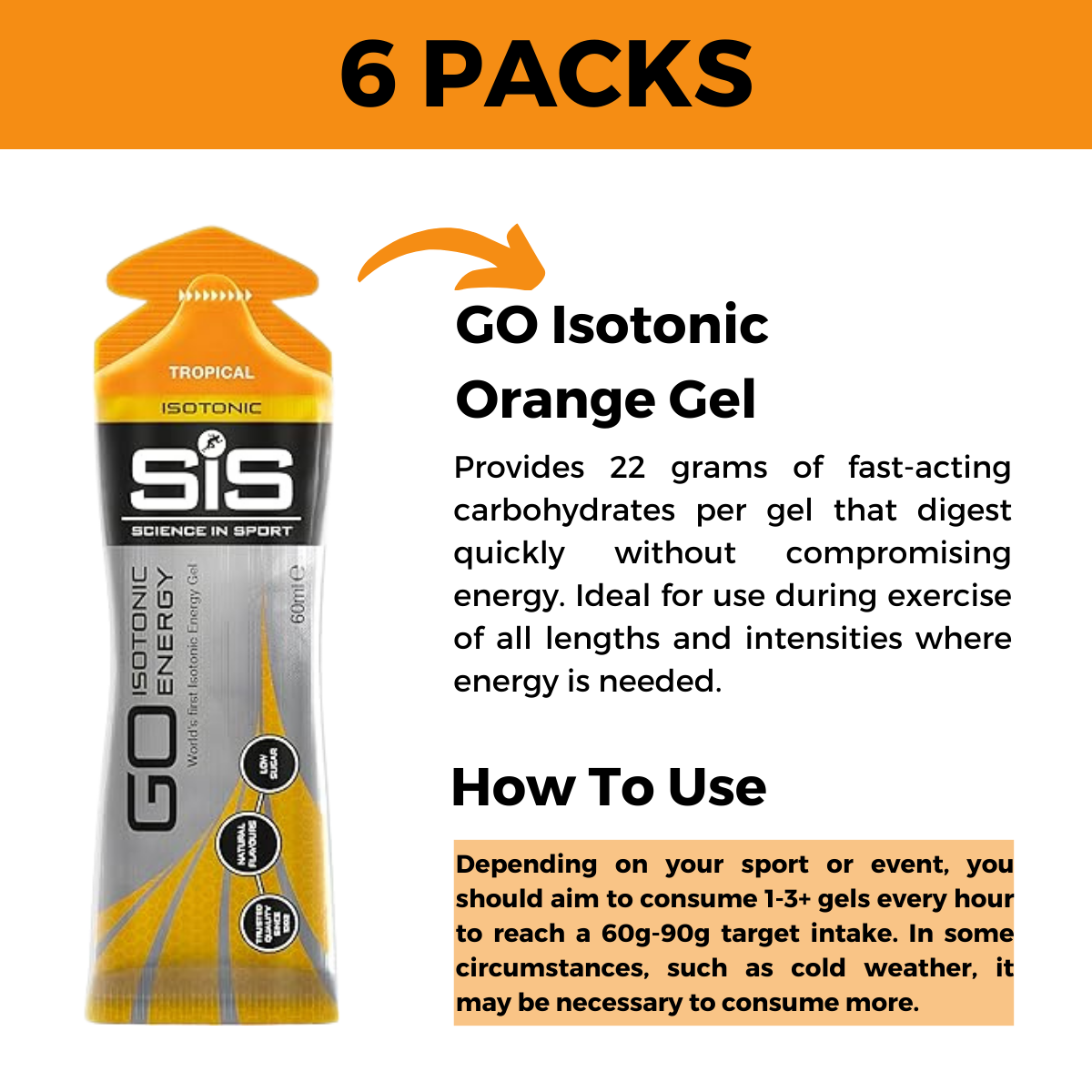 Science In Sport GO Isotonic Energy Gels, Running Gels with 22 g Carbohydrates, Low Sugar, 6 - 30 pack, 60 ml Per Serving - Ultimate Sup Singapore