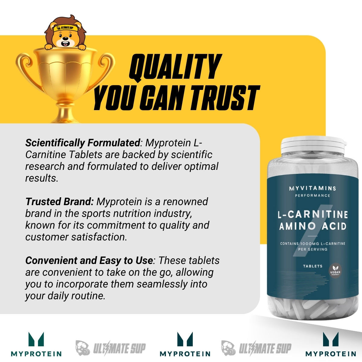 Myprotein L-Carnitine Tablets, 1000mg Carnitine, Amino Acid, Support Fat Burning, Muscle Recovery, 90-180 tablets - Ultimate Sup Singapore