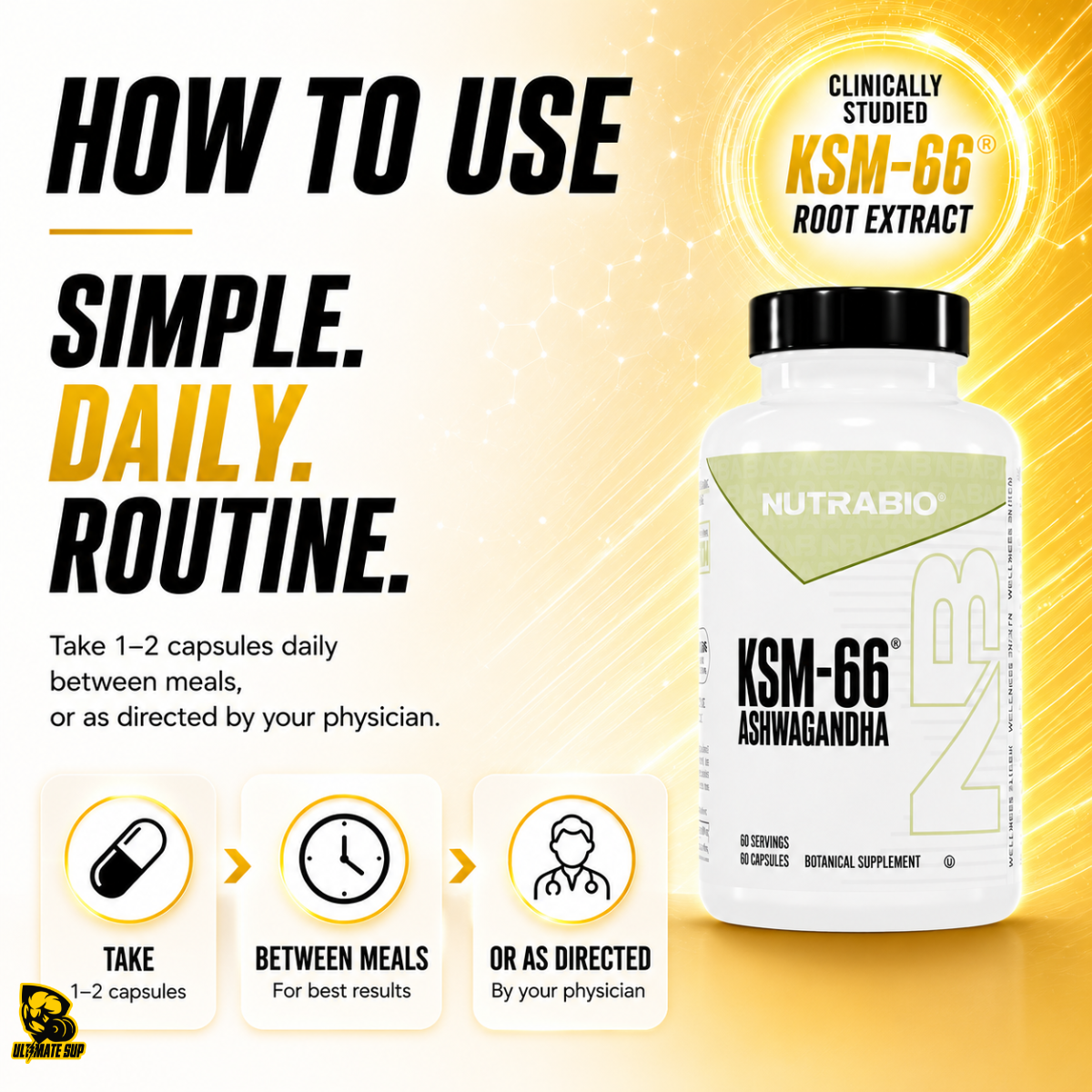 NUTRABIO KSM-66 Ashwagandha 600mg Stress Balance & Recovery Support 60 - 90 Capsules