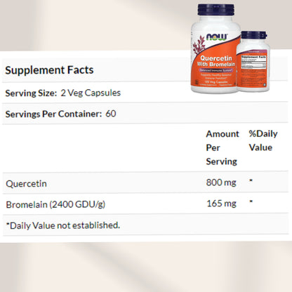 NOW Foods, Quercetin with Bromelain, Supports Immune System, 120 Veg Capsules - Ultimate Sup Singapore