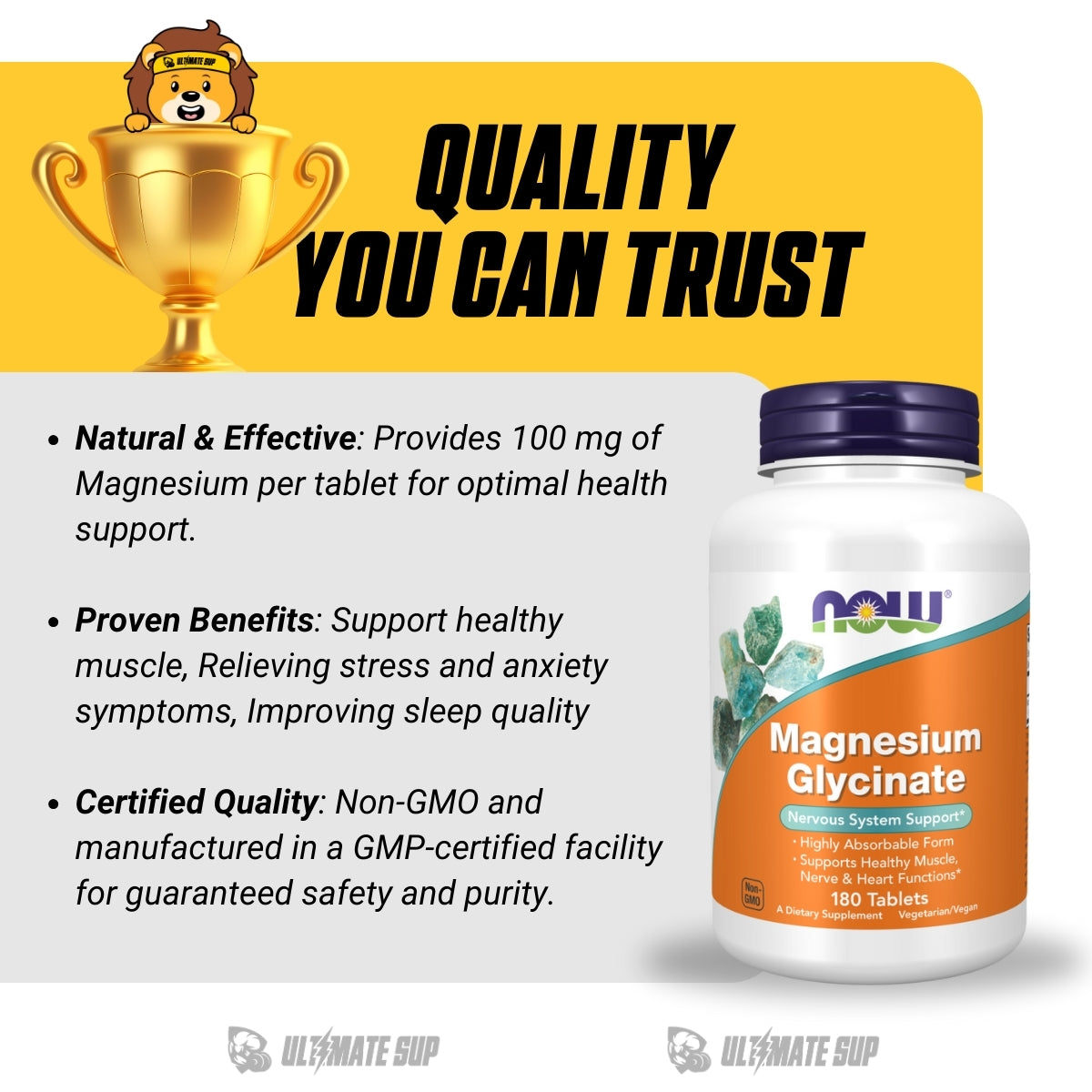 NOW Foods, Magnesium Glycinate, 180 Tablets - Ultimate Sup Singapore