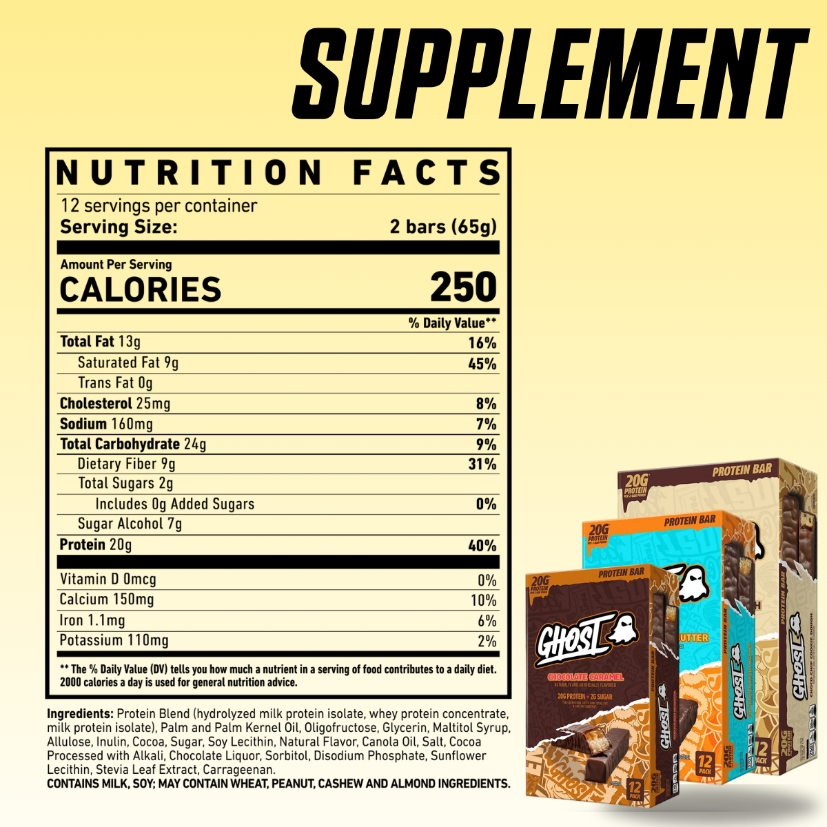 GHOST Dual Protein Bar 20g Protein & 2g Sugar for Muscle Recovery Various Flavor 3-12pc
