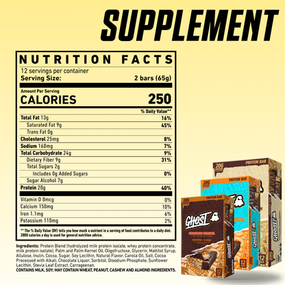 GHOST Dual Protein Bar 20g Protein & 2g Sugar for Muscle Recovery Various Flavor 3-12pc