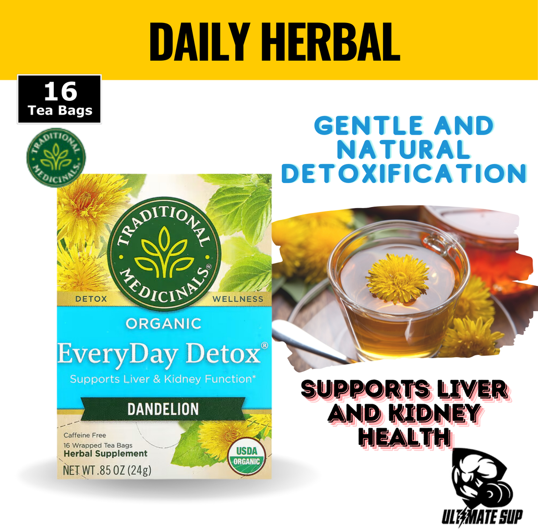 Traditional Medicinals, Organic EveryDay Detox, Dandelion, Supports Liver & Kidney Function, Caffeine Free, 16 Wrapped Tea Bags, 0.85 (24 g) - Ultimate Sup Singapore