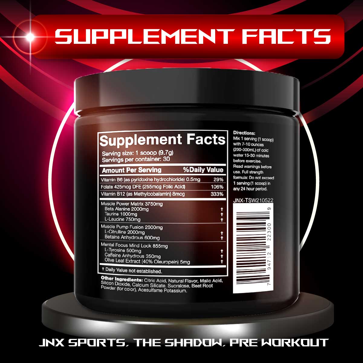 JNX Sports The Shadow Supplement Facts