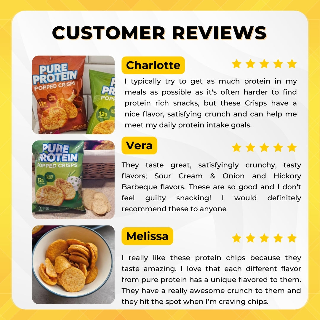 Pure Protein Popped Crisps, 12g Protein, Low Sugar, Healthy Snack, Gluten Free, Non-GMO, Various Flavors, 3-12 packs - Ultimate Sup Singapore