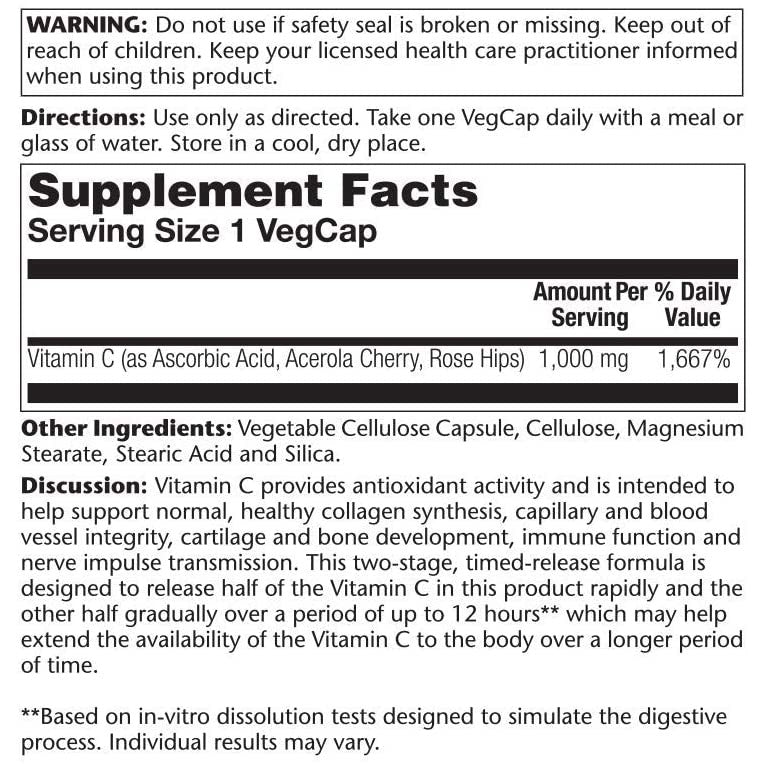 Solaray, Timed Release, Vitamin C, Rosehip, Stearic Acid, Contains Silica, 1000 mg, 250 Tablets - Ultimate Sup Singapore