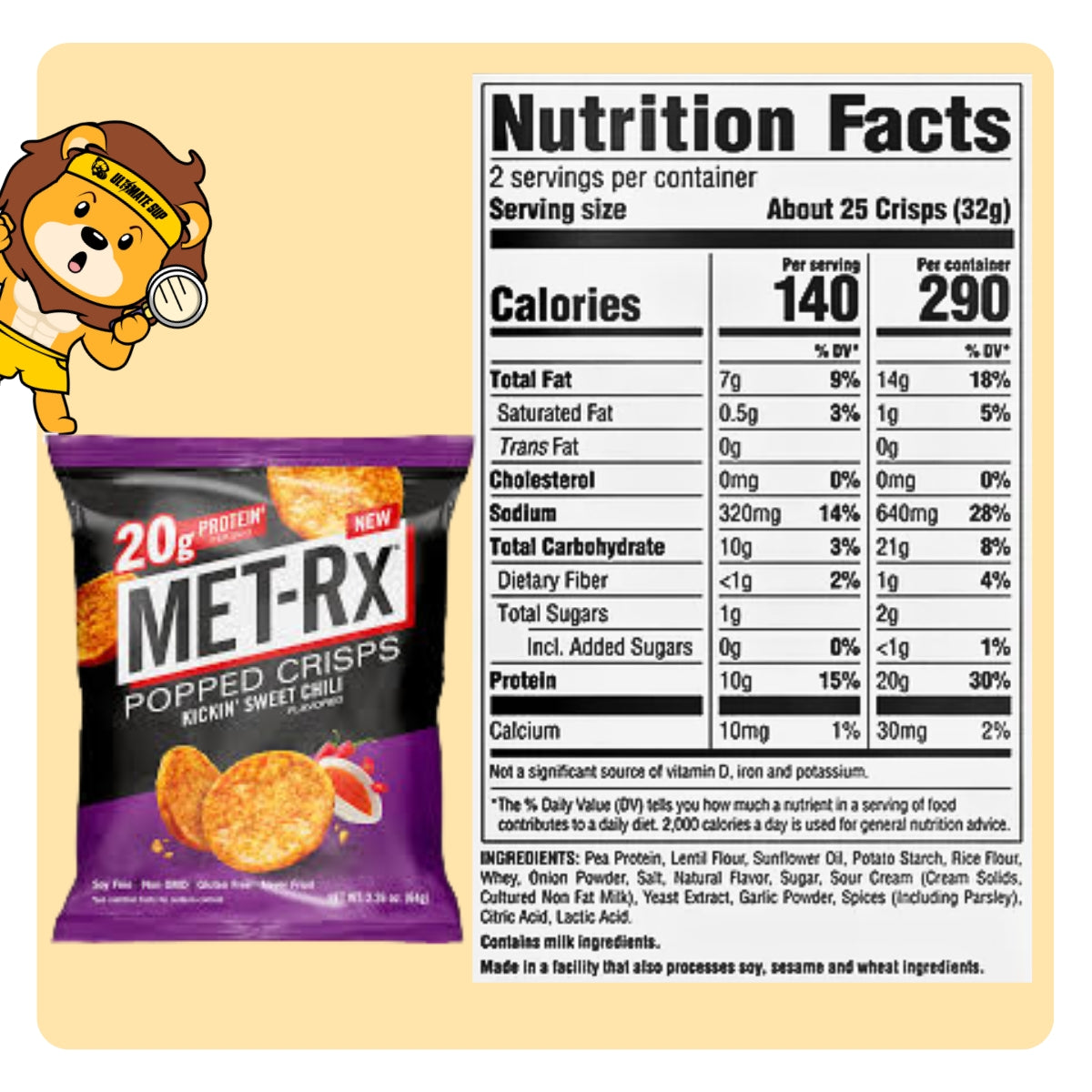 Met-Rx Popped Protein Crisps, Protein Chip, 20g protein, Non GMO, Gluten Free 6pcs - Ultimate Sup Singapore