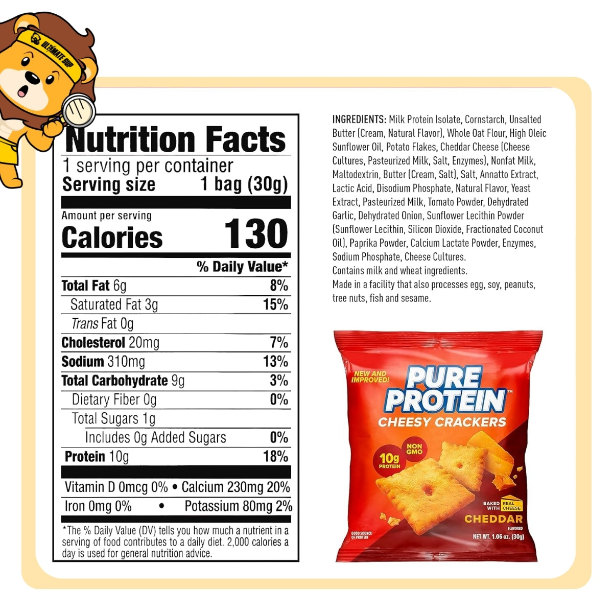 Pure Protein Cheddar Cheesy Crackers, 10g Protein, Low Sugar, Real Cheese, No Trans Fat, Non-GMO, 12 Bags - Ultimate Sup Singapore