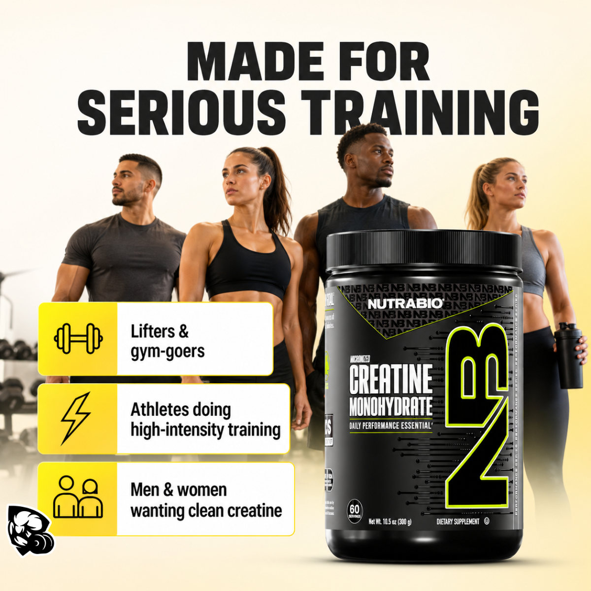 NutraBio, Monohydrate Creatine Powder, Micronized for Fast Absorption and Maxizimes Muscle, 150-500g