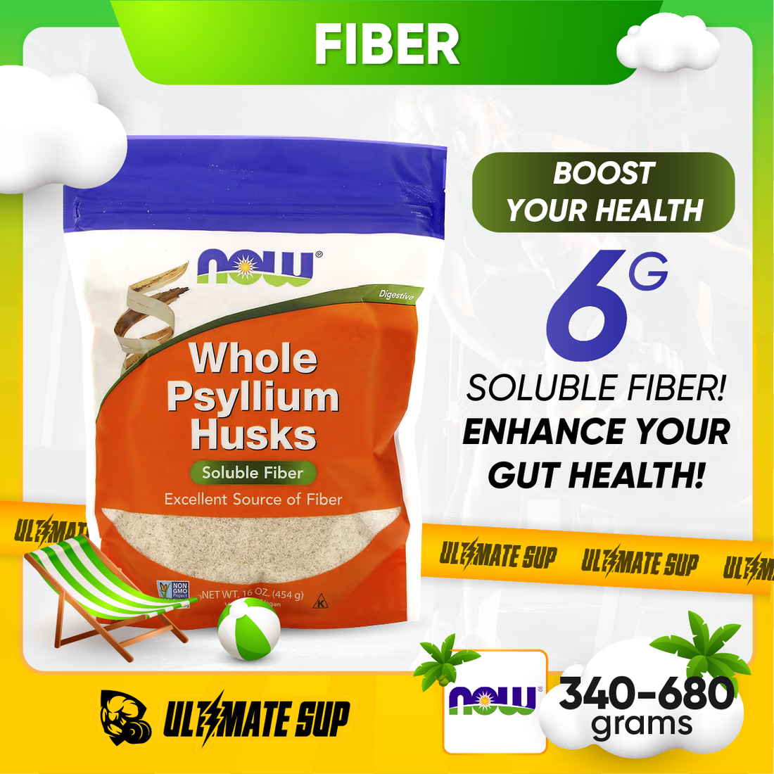 Now Foods | Whole Psyllium Husks| 454g - Ultimate Sup Singapore