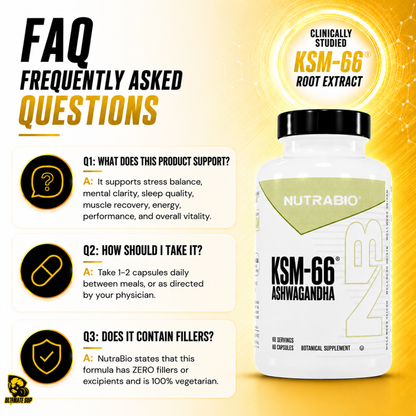 NUTRABIO KSM-66 Ashwagandha 600mg Stress Balance & Recovery Support 60 - 90 Capsules