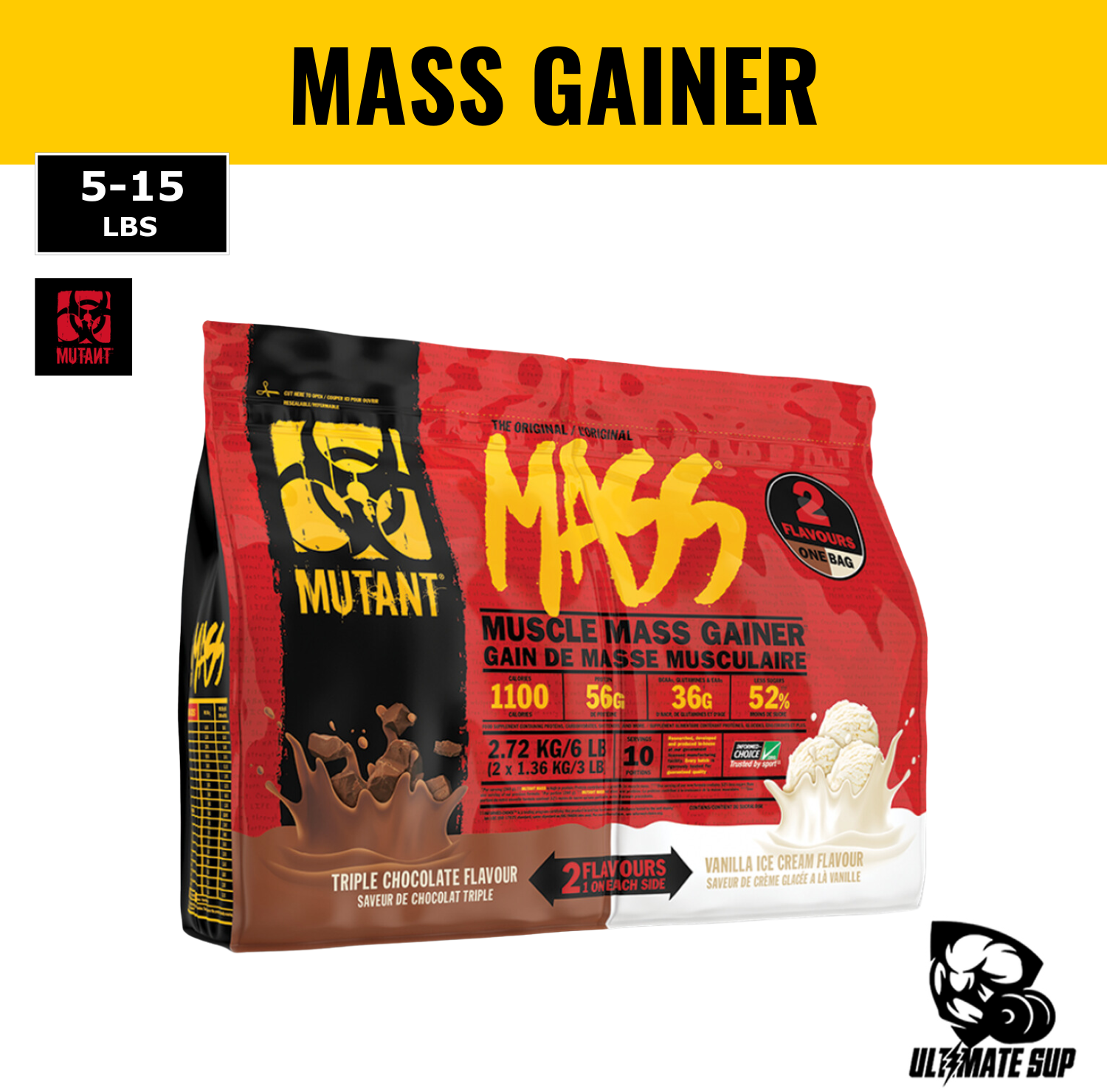 Mutant MASS, Mass Gainer, 2.27 KG (5 LBS) - 2.72 kg (6 LBS) - 6.8 KG (15 LBS) - Ultimate Sup Singapore