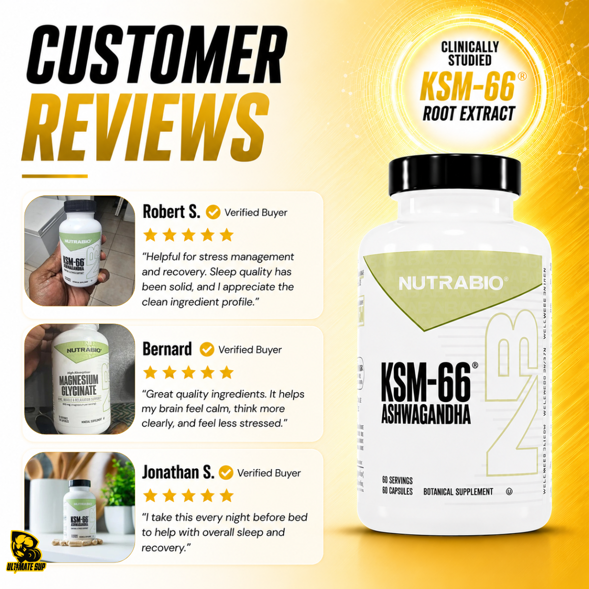 NUTRABIO KSM-66 Ashwagandha 600mg Stress Balance & Recovery Support 60 - 90 Capsules