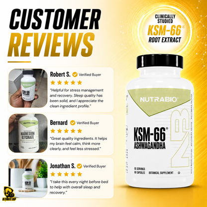 NUTRABIO KSM-66 Ashwagandha 600mg Stress Balance & Recovery Support 60 - 90 Capsules
